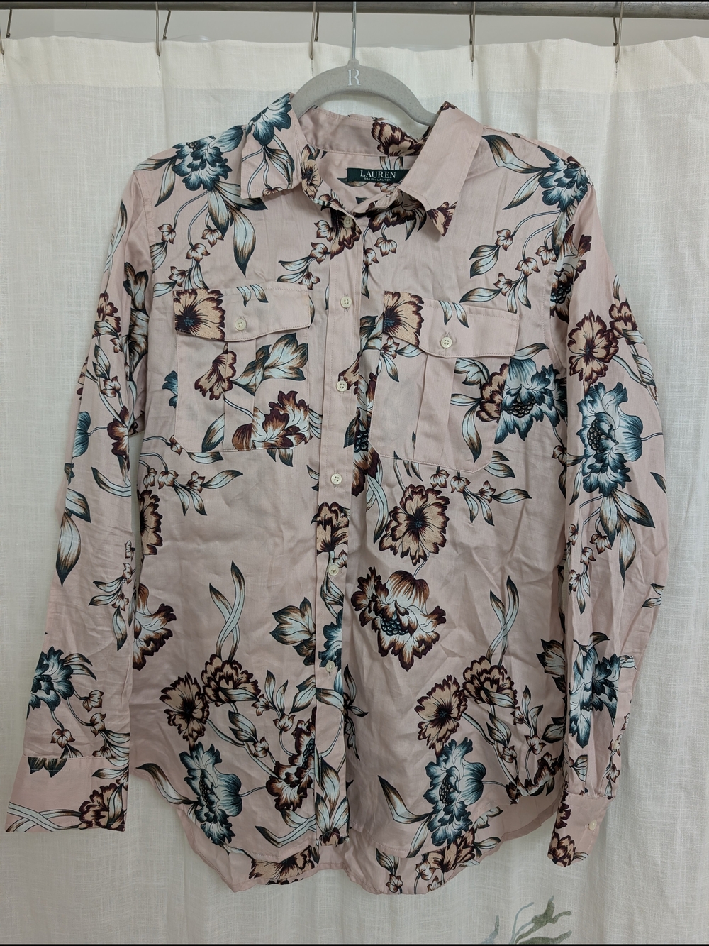 Lauren Ralph Lauren Pink Floral Button Front Shirt Women’s Large